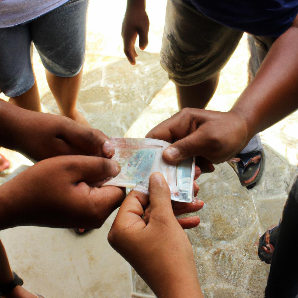 Person distributing money to others