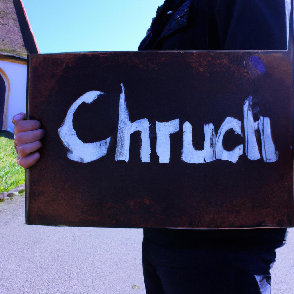 Person holding a church sign