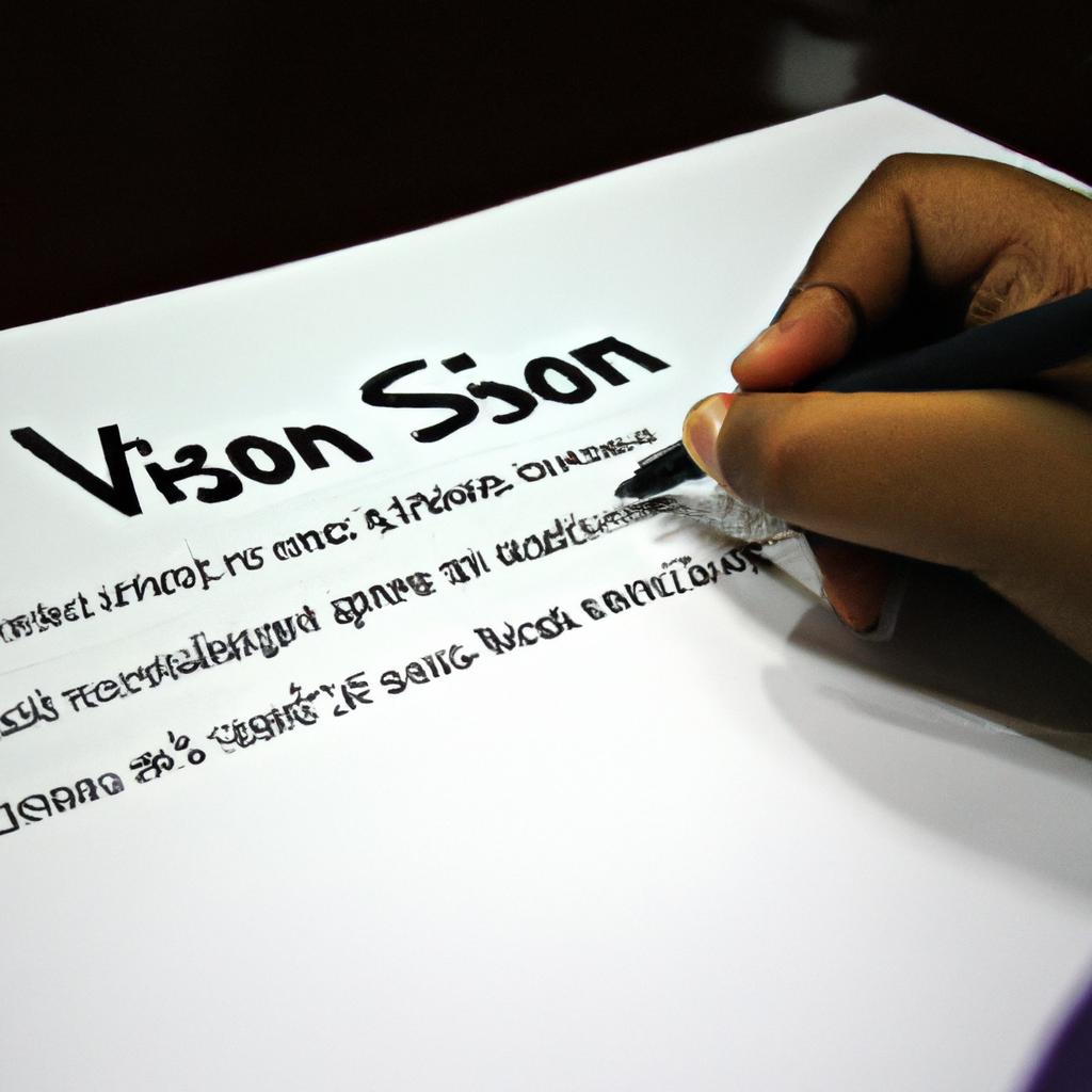 Person writing vision statement,